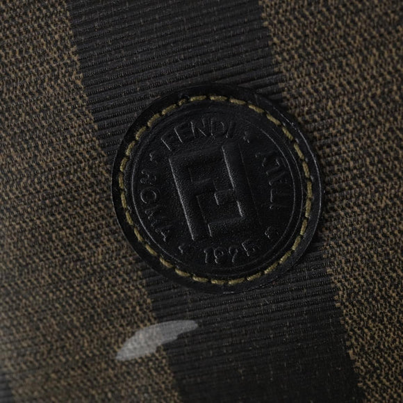 FENDI Pecan Canvas Boston Bag PVC Black Brown gold Auth bs30798