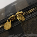 FENDI Pecan Canvas Boston Bag PVC Black Brown gold Auth bs30798-20