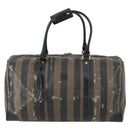 FENDI Pecan Canvas Boston Bag PVC Black Brown gold Auth bs30798-13
