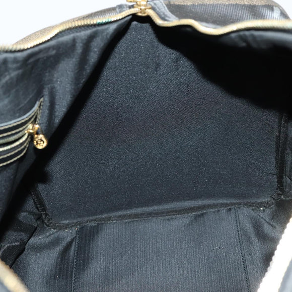 FENDI Pecan Canvas Boston Bag PVC Black Brown gold Auth bs30798