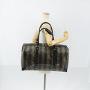 FENDI Pecan Canvas Boston Bag PVC Black Brown gold Auth bs30798-26