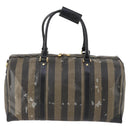 FENDI Pecan Canvas Boston Bag PVC Black Brown gold Auth bs30798-2