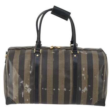 FENDI Pecan Canvas Boston Bag PVC Black Brown gold Auth bs30798 - 0