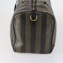 FENDI Pecan Canvas Boston Bag PVC Black Brown gold Auth bs30798-3