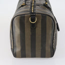 FENDI Pecan Canvas Boston Bag PVC Black Brown gold Auth bs30798-4