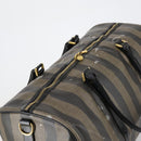 FENDI Pecan Canvas Boston Bag PVC Black Brown gold Auth bs30798-6