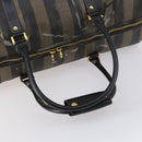 FENDI Pecan Canvas Boston Bag PVC Black Brown gold Auth bs30798-7