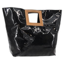 FENDI Hand Bag Enamel Black Gold Auth bs30799-1