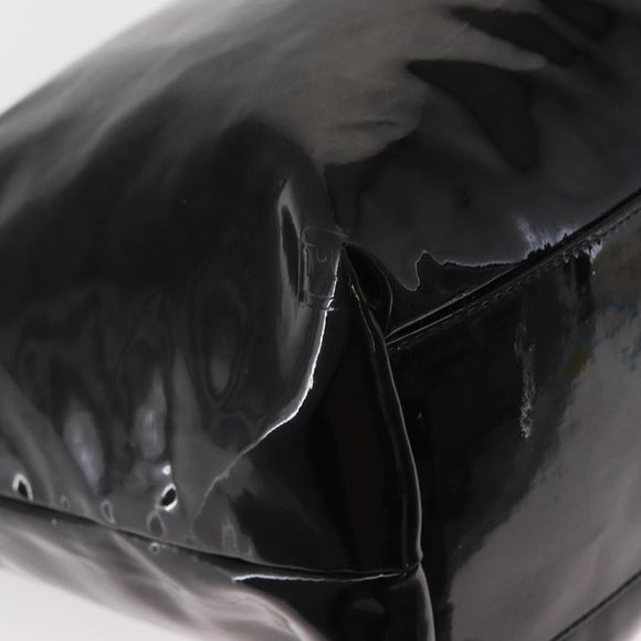 FENDI Hand Bag Enamel Black Gold Auth bs30799