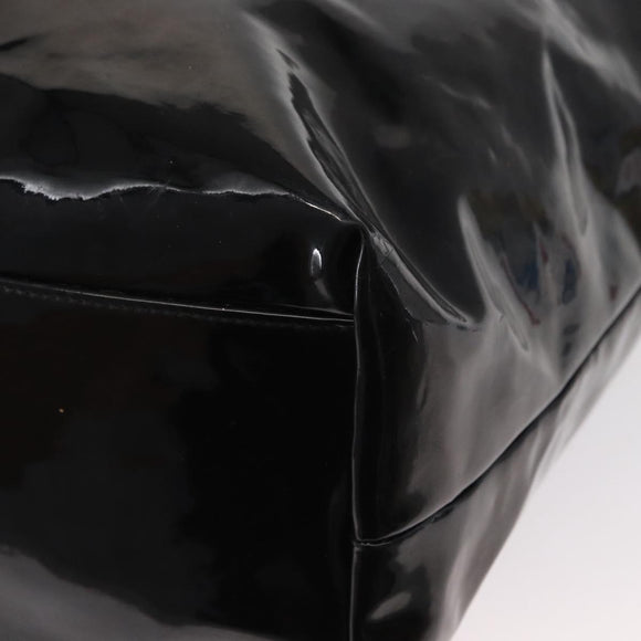 FENDI Hand Bag Enamel Black Gold Auth bs30799