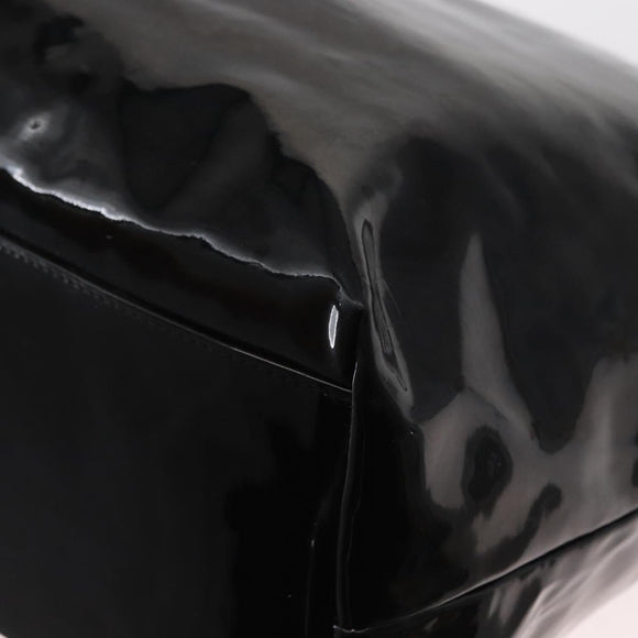 FENDI Hand Bag Enamel Black Gold Auth bs30799