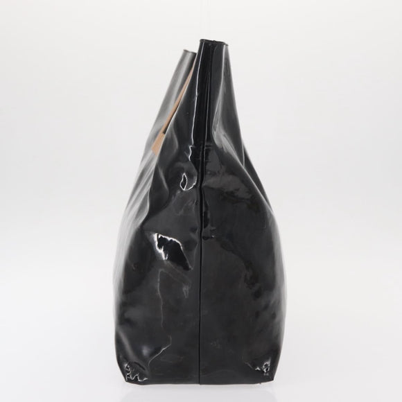 FENDI Hand Bag Enamel Black Gold Auth bs30799