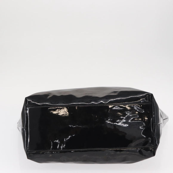 FENDI Hand Bag Enamel Black Gold Auth bs30799