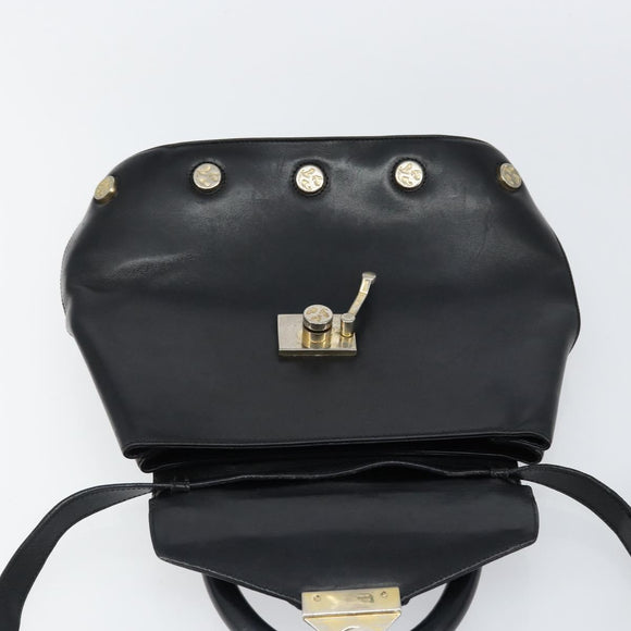 Salvatore Ferragamo Hand Bag Leather 2way Black Gold Auth bs30800