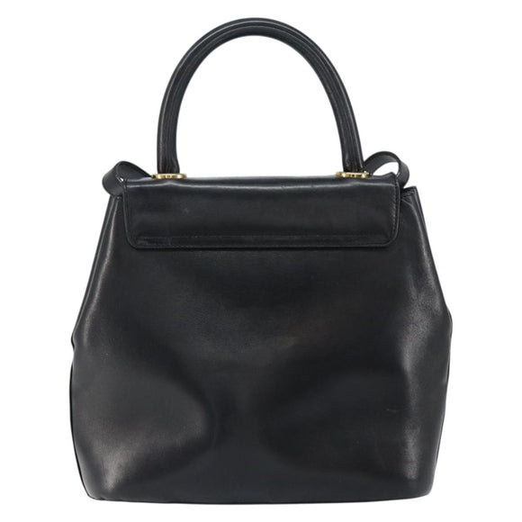 Salvatore Ferragamo Hand Bag Leather 2way Black Gold Auth bs30800