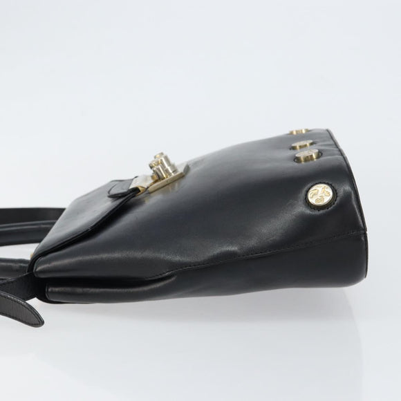 Salvatore Ferragamo Hand Bag Leather 2way Black Gold Auth bs30800