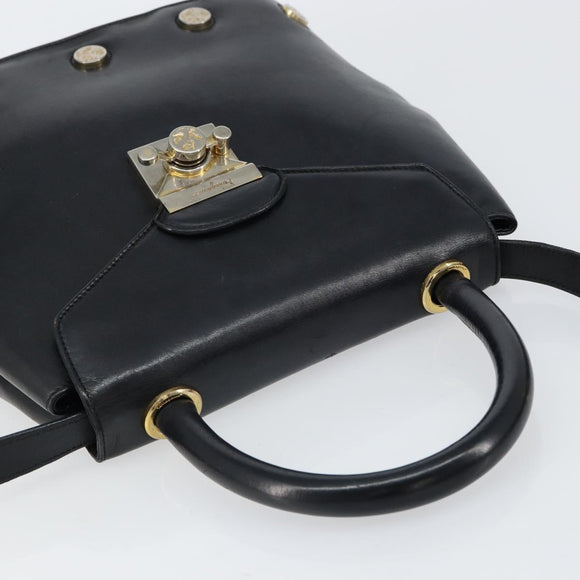 Salvatore Ferragamo Hand Bag Leather 2way Black Gold Auth bs30800