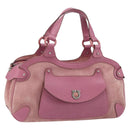 Salvatore Ferragamo Gancini Hand Bag Suede Leather Pink Silver Auth bs30801-1