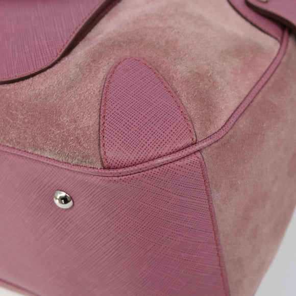 Salvatore Ferragamo Gancini Hand Bag Suede Leather Pink Silver Auth bs30801