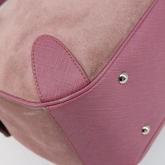 Salvatore Ferragamo Gancini Hand Bag Suede Leather Pink Silver Auth bs30801