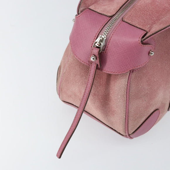 Salvatore Ferragamo Gancini Hand Bag Suede Leather Pink Silver Auth bs30801