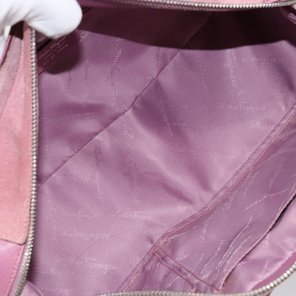 Salvatore Ferragamo Gancini Hand Bag Suede Leather Pink Silver Auth bs30801