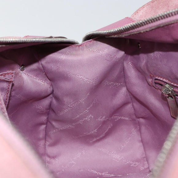 Salvatore Ferragamo Gancini Hand Bag Suede Leather Pink Silver Auth bs30801