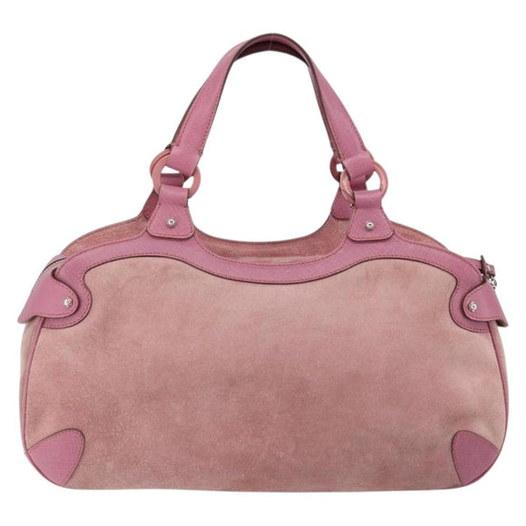 Salvatore Ferragamo Gancini Hand Bag Suede Leather Pink Silver Auth bs30801