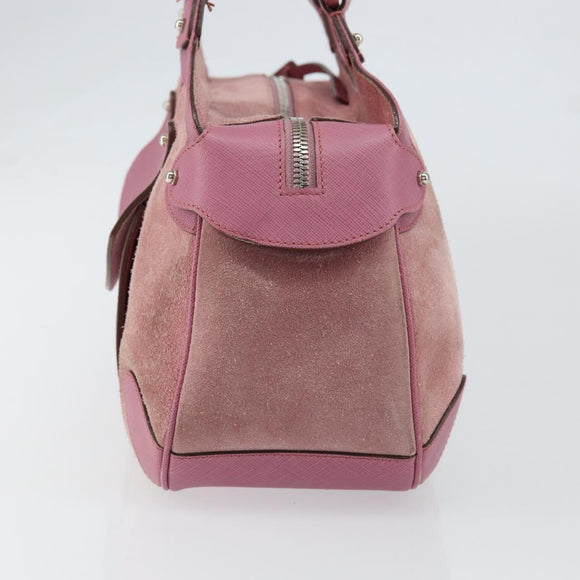 Salvatore Ferragamo Gancini Hand Bag Suede Leather Pink Silver Auth bs30801