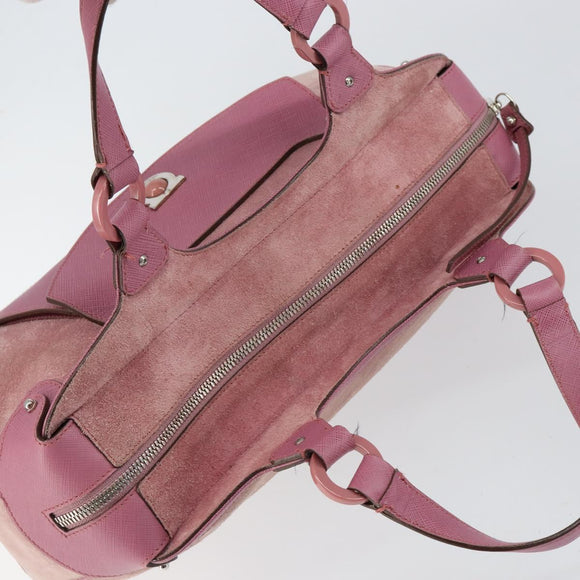 Salvatore Ferragamo Gancini Hand Bag Suede Leather Pink Silver Auth bs30801
