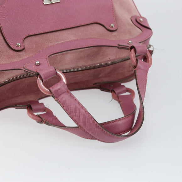 Salvatore Ferragamo Gancini Hand Bag Suede Leather Pink Silver Auth bs30801