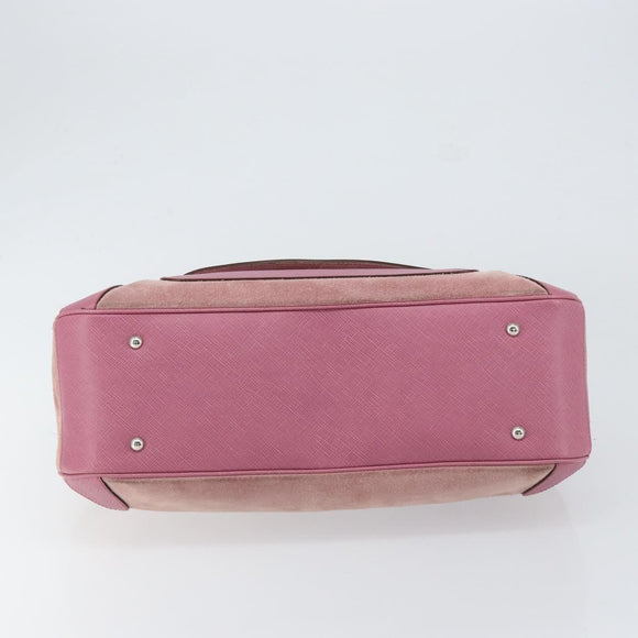 Salvatore Ferragamo Gancini Hand Bag Suede Leather Pink Silver Auth bs30801