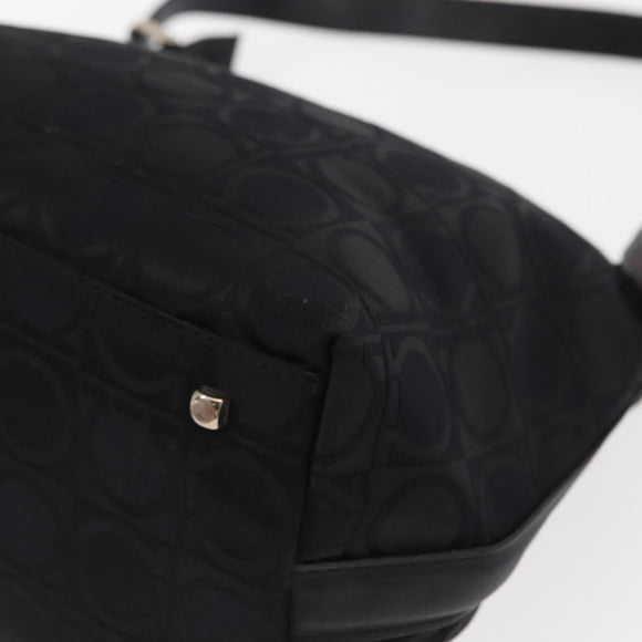 Salvatore Ferragamo Gancini Shoulder Bag Leather Nylon Black Silver Auth bs30802