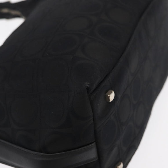 Salvatore Ferragamo Gancini Shoulder Bag Leather Nylon Black Silver Auth bs30802