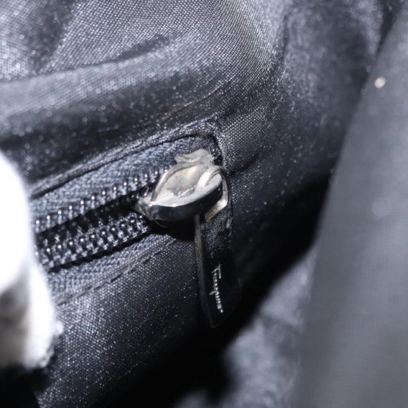 Salvatore Ferragamo Gancini Shoulder Bag Leather Nylon Black Silver Auth bs30802