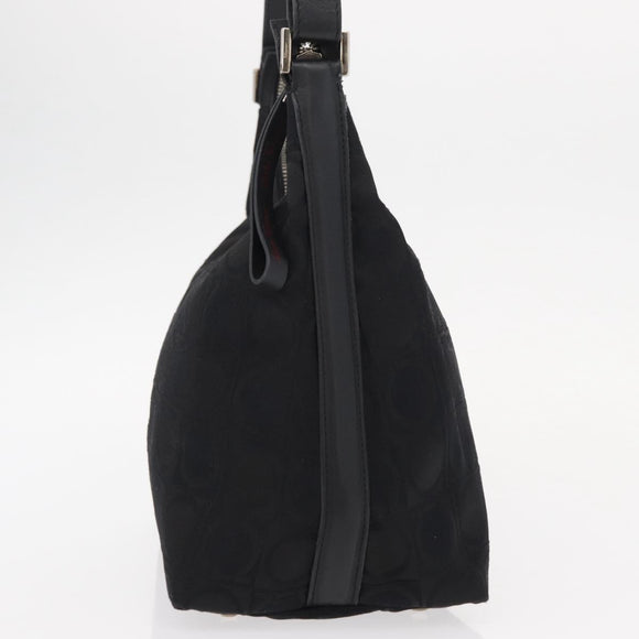 Salvatore Ferragamo Gancini Shoulder Bag Leather Nylon Black Silver Auth bs30802