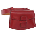 HERMES Waist Bag Leather Red Silver Auth bs30804-1