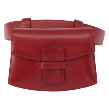 HERMES Waist Bag Leather Red Silver Auth bs30804 - 0