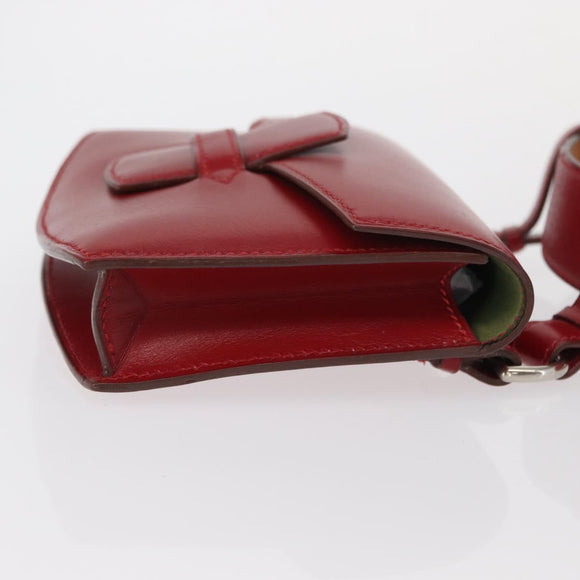 HERMES Waist Bag Leather Red Silver Auth bs30804