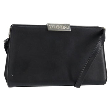 VALENTINO Shoulder Bag Leather Black Gold Auth bs30807