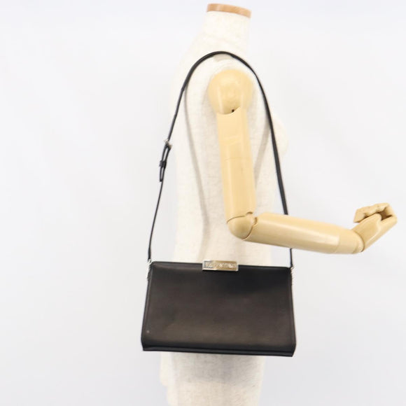 VALENTINO Shoulder Bag Leather Black Gold Auth bs30807