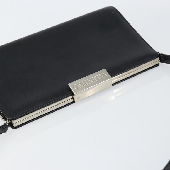 VALENTINO Shoulder Bag Leather Black Gold Auth bs30807