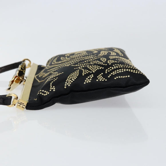 VALENTINO Hand Bag Satin Brown Gold Auth bs30808