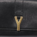 SAINT LAURENT Y Logo Long Wallet Leather Black Gold Auth bs30811-17