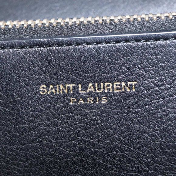SAINT LAURENT Y Logo Long Wallet Leather Black Gold Auth bs30811