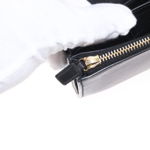 SAINT LAURENT Y Logo Long Wallet Leather Black Gold Auth bs30811