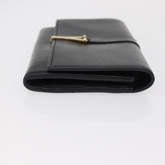 SAINT LAURENT Y Logo Long Wallet Leather Black Gold Auth bs30811