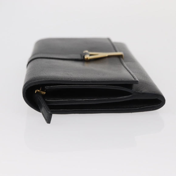 SAINT LAURENT Y Logo Long Wallet Leather Black Gold Auth bs30811