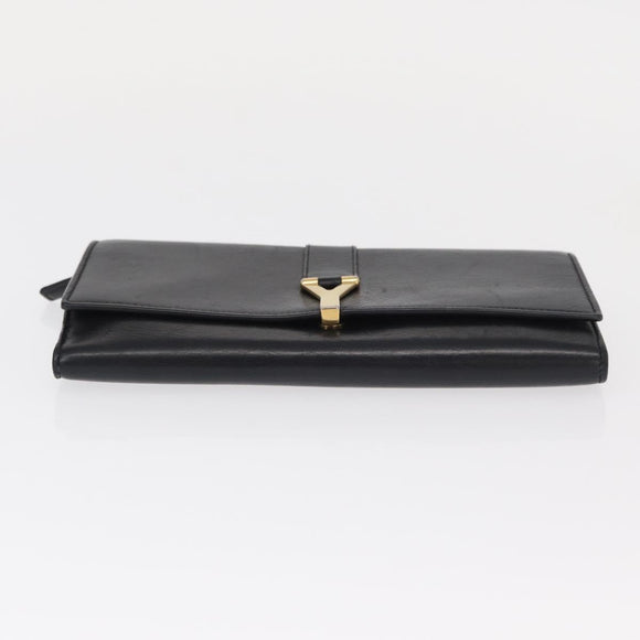 SAINT LAURENT Y Logo Long Wallet Leather Black Gold Auth bs30811