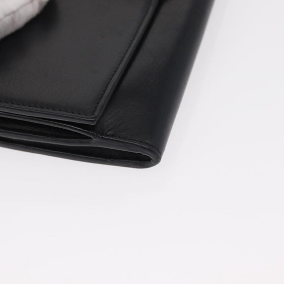 SAINT LAURENT Y Logo Long Wallet Leather Black Gold Auth bs30811